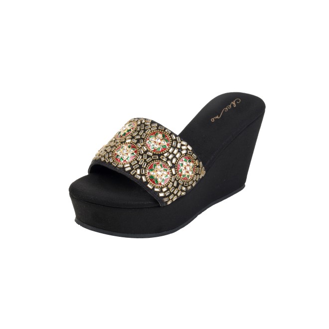Cheemo Women Black Ethnic Slip Ons (SKU: 92-257-11-36)