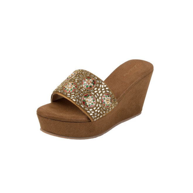 Cheemo Women Antic-gold Ethnic Slip Ons (SKU: 92-257-28-36)