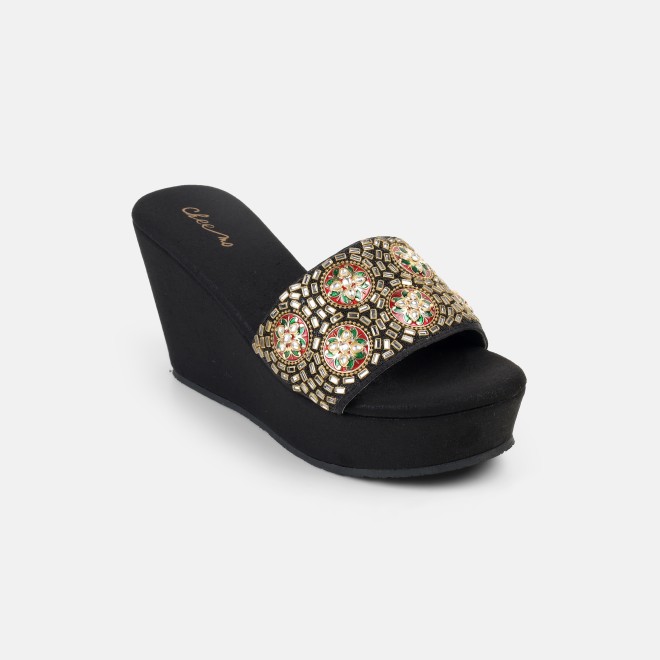 Cheemo Women Black Ethnic Slip Ons (SKU: 92-257-11-36)