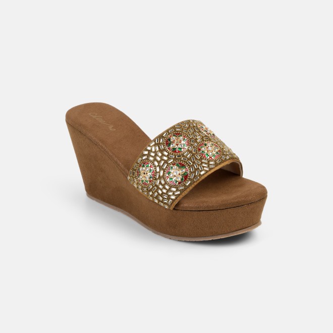 Cheemo Women Antic-gold Ethnic Slip Ons (SKU: 92-257-28-36)