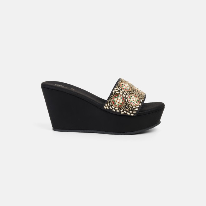 Cheemo Women Black Ethnic Slip Ons (SKU: 92-257-11-36)