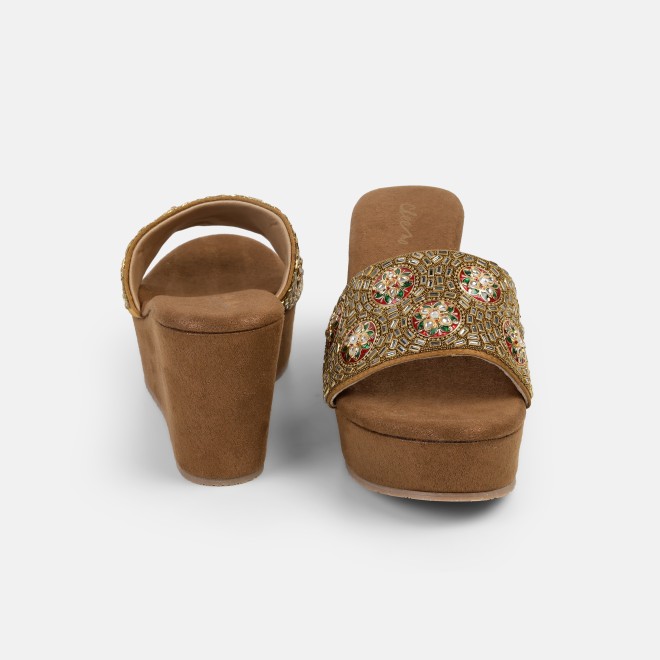 Cheemo Women Antic-gold Ethnic Slip Ons (SKU: 92-257-28-36)