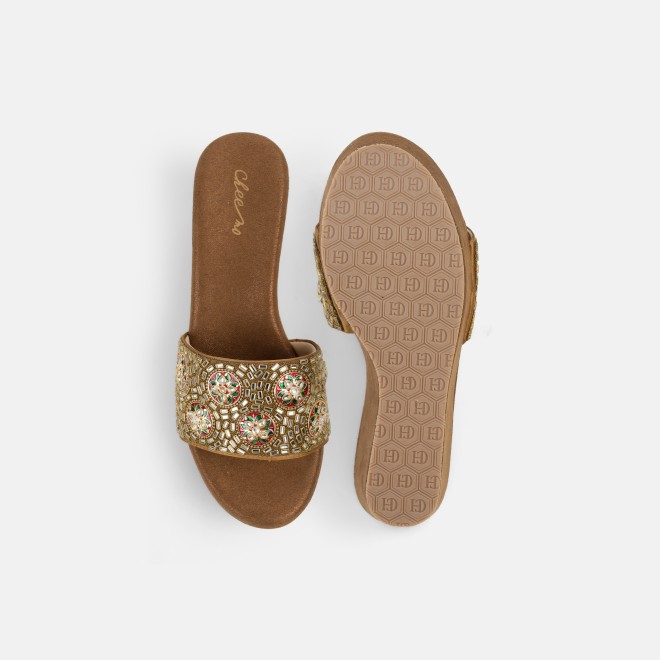 Cheemo Women Antic-gold Ethnic Slip Ons (SKU: 92-257-28-36)