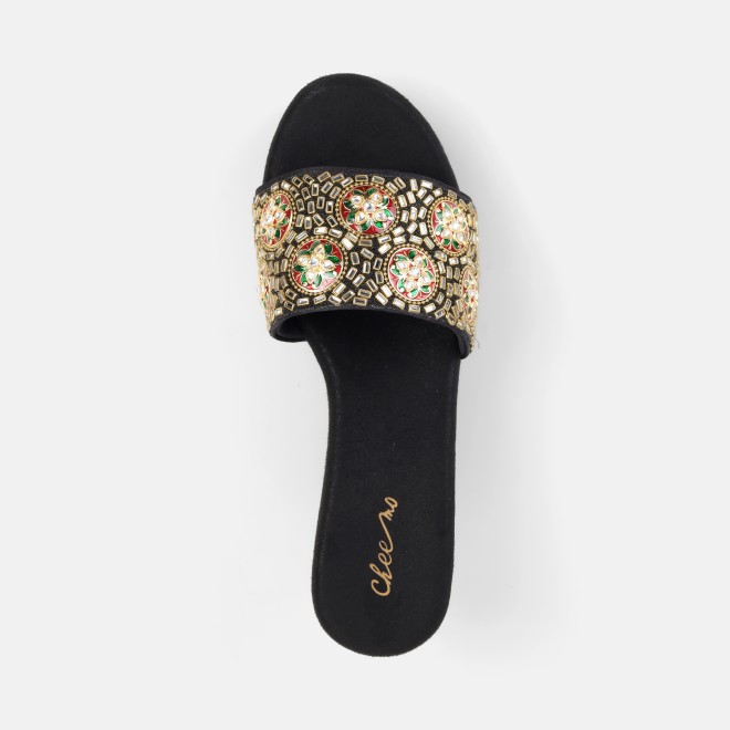 Cheemo Women Black Ethnic Slip Ons (SKU: 92-257-11-36)