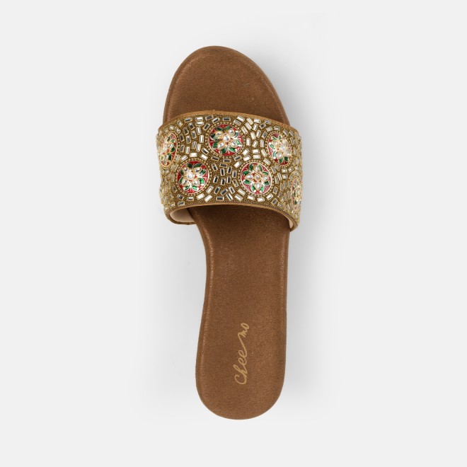 Cheemo Women Antic-gold Ethnic Slip Ons (SKU: 92-257-28-36)