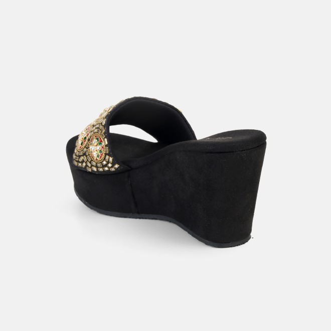 Cheemo Women Black Ethnic Slip Ons (SKU: 92-257-11-36)