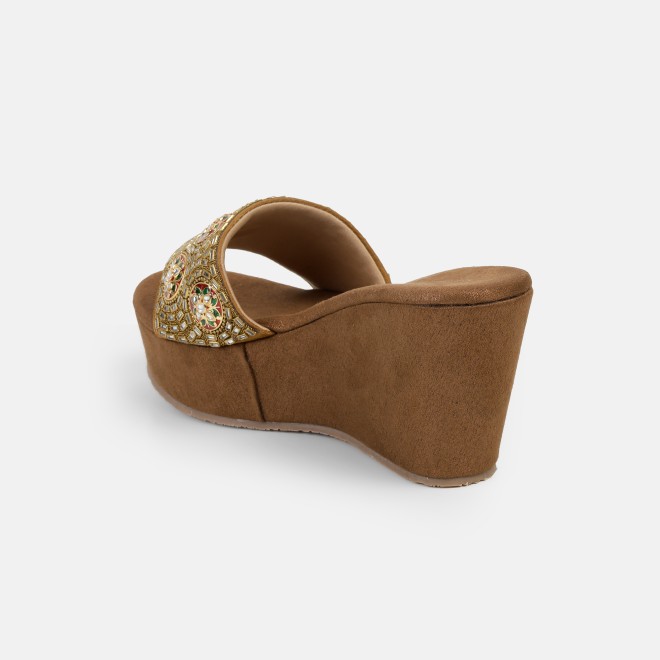 Cheemo Women Antic-gold Ethnic Slip Ons (SKU: 92-257-28-36)