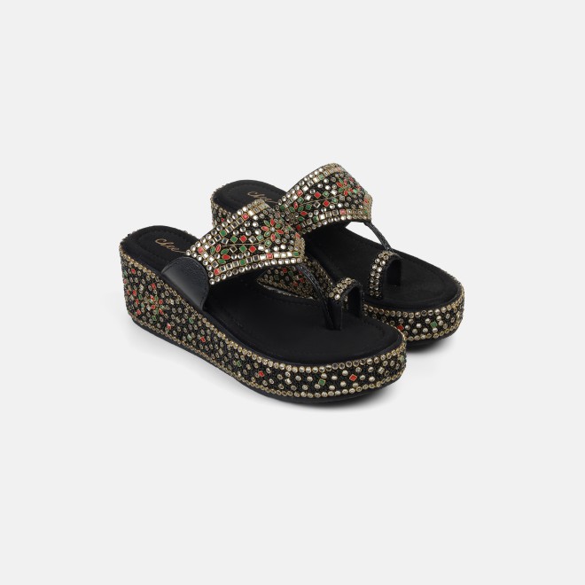 Cheemo Women Black Ethnic Slip Ons (SKU: 92-258-11-37)