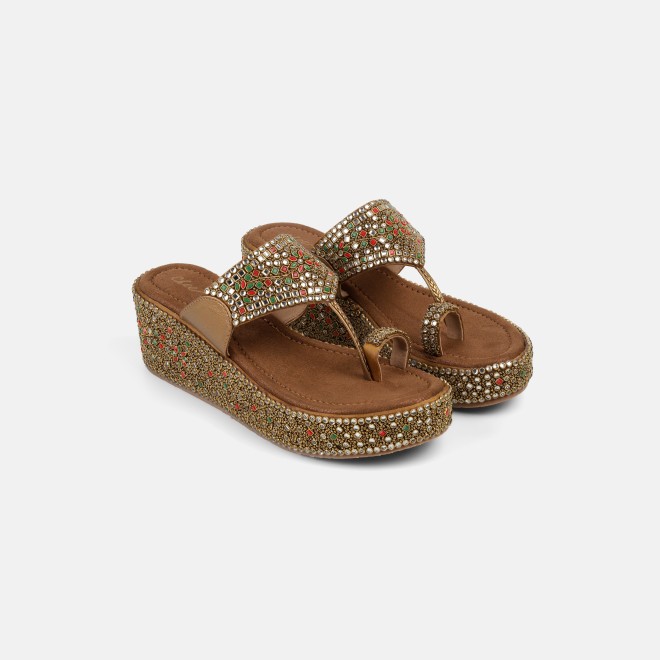 Cheemo Women Antic-gold Ethnic Slip Ons (SKU: 92-258-28-36)