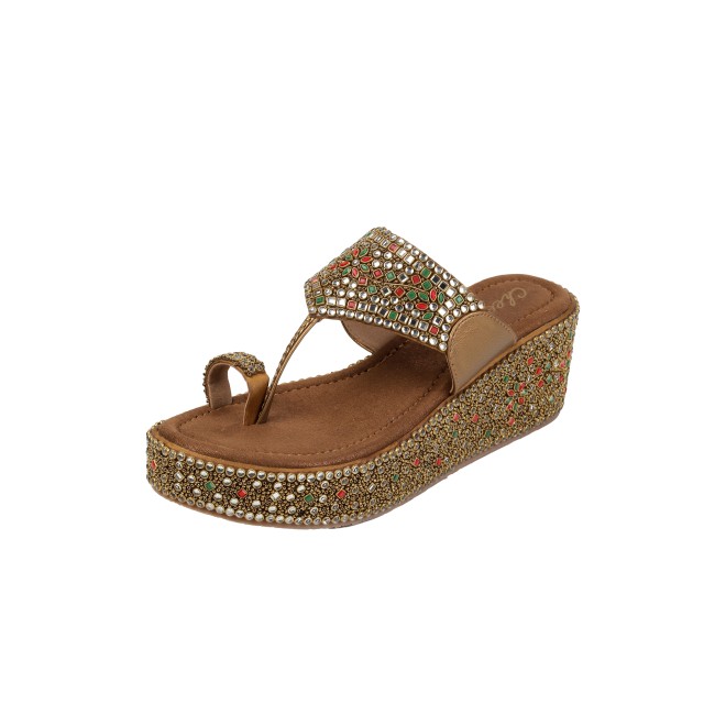 Cheemo Women Antic-gold Ethnic Slip Ons (SKU: 92-258-28-36)