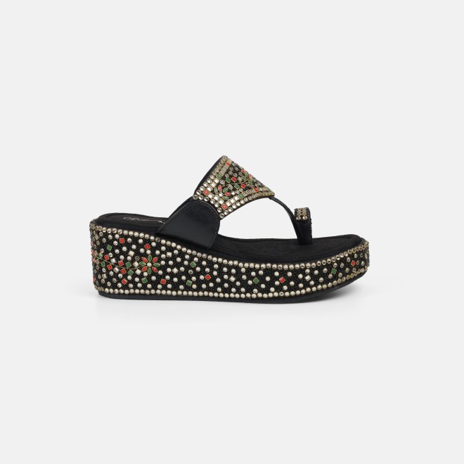 Cheemo Women Black Ethnic Slip Ons (SKU: 92-258-11-37)