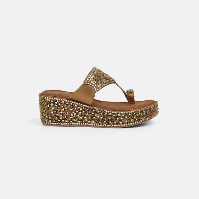Cheemo Women Antic-gold Ethnic Slip Ons (SKU: 92-258-28-36)
