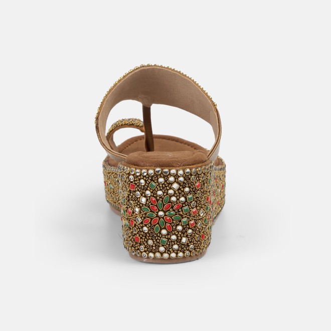 Cheemo Women Antic-gold Ethnic Slip Ons (SKU: 92-258-28-36)