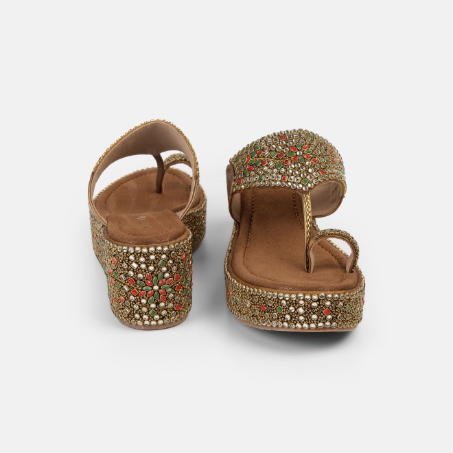Cheemo Women Antic-gold Ethnic Slip Ons (SKU: 92-258-28-36)