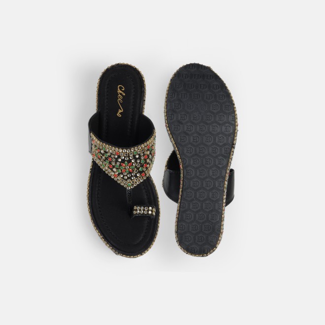 Cheemo Women Black Ethnic Slip Ons (SKU: 92-258-11-37)