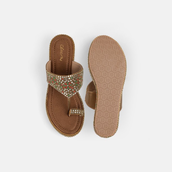 Cheemo Women Antic-gold Ethnic Slip Ons (SKU: 92-258-28-36)