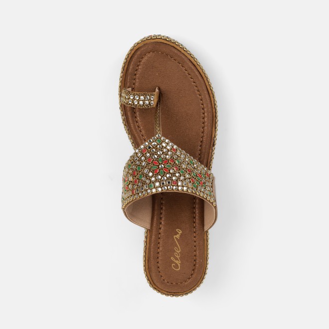 Cheemo Women Antic-gold Ethnic Slip Ons (SKU: 92-258-28-36)