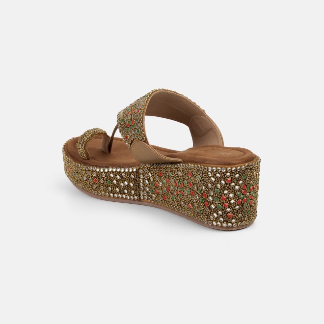 Cheemo Women Antic-gold Ethnic Slip Ons (SKU: 92-258-28-36)