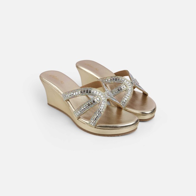 Cheemo Women Gold Party Slip Ons (SKU: 92-259-15-36)