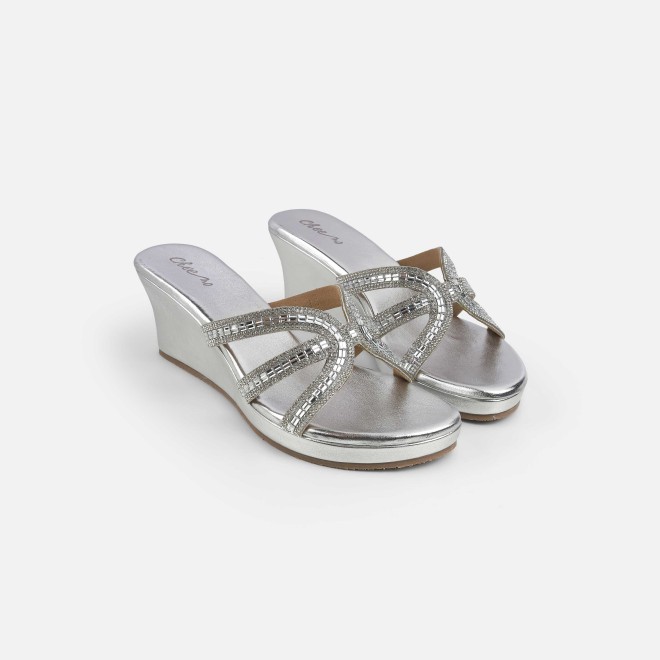 Cheemo Women Silver Party Slip Ons (SKU: 92-259-27-36)