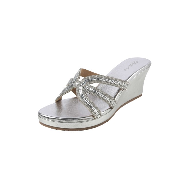 Cheemo Women Silver Party Slip Ons (SKU: 92-259-27-36)