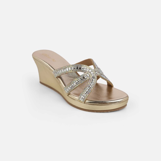 Cheemo Women Gold Party Slip Ons (SKU: 92-259-15-36)