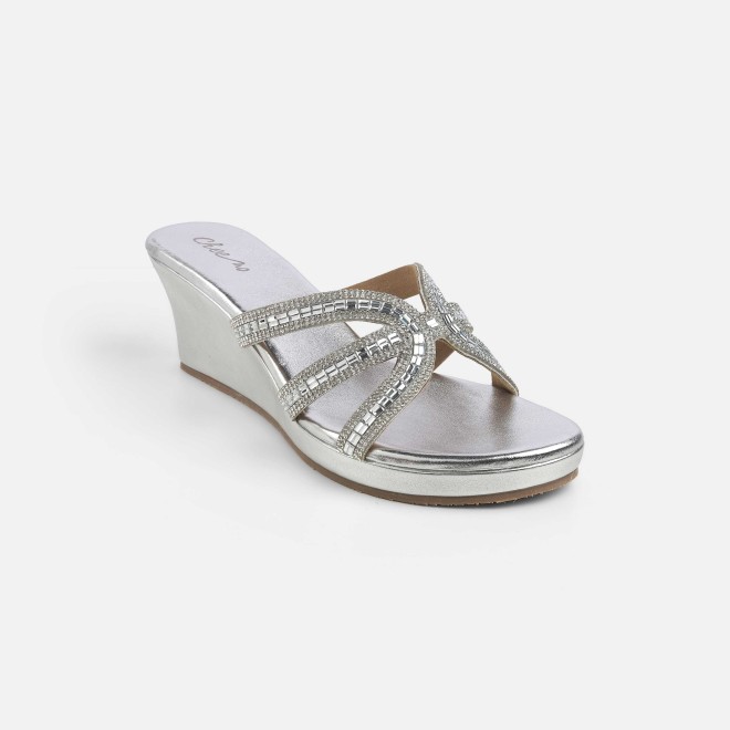 Cheemo Women Silver Party Slip Ons (SKU: 92-259-27-36)
