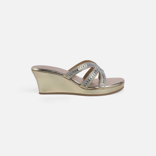 Cheemo Women Gold Party Slip Ons (SKU: 92-259-15-36)