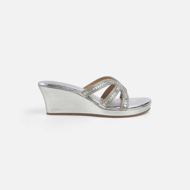 Cheemo Women Silver Party Slip Ons (SKU: 92-259-27-36)
