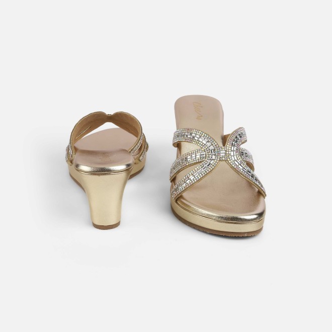 Cheemo Women Gold Party Slip Ons (SKU: 92-259-15-36)
