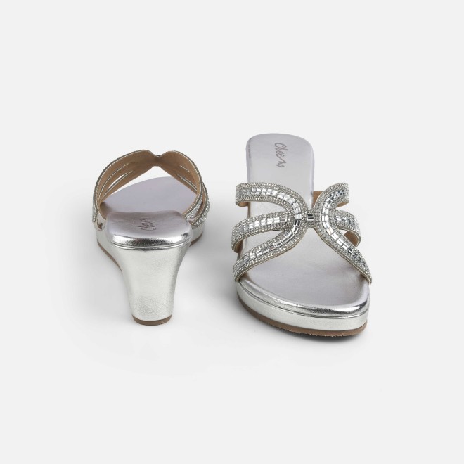 Cheemo Women Silver Party Slip Ons (SKU: 92-259-27-36)