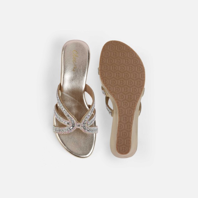 Cheemo Women Gold Party Slip Ons (SKU: 92-259-15-36)