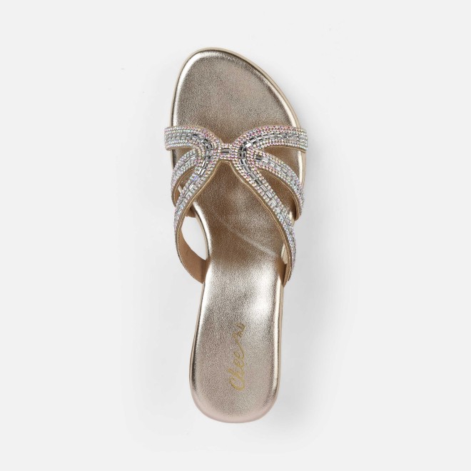 Cheemo Women Gold Party Slip Ons (SKU: 92-259-15-36)