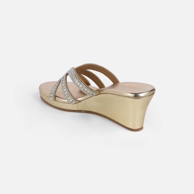 Cheemo Women Gold Party Slip Ons (SKU: 92-259-15-36)