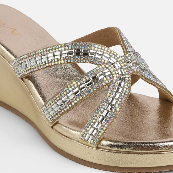 Cheemo Women Gold Party Slip Ons (SKU: 92-259-15-36)