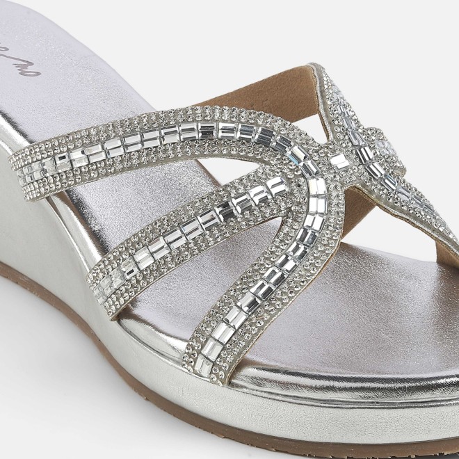 Cheemo Women Silver Party Slip Ons (SKU: 92-259-27-36)
