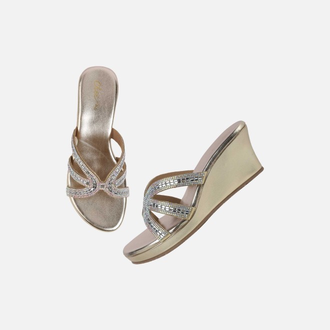 Cheemo Women Gold Party Slip Ons (SKU: 92-259-15-36)