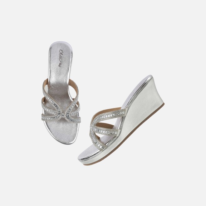 Cheemo Women Silver Party Slip Ons (SKU: 92-259-27-36)
