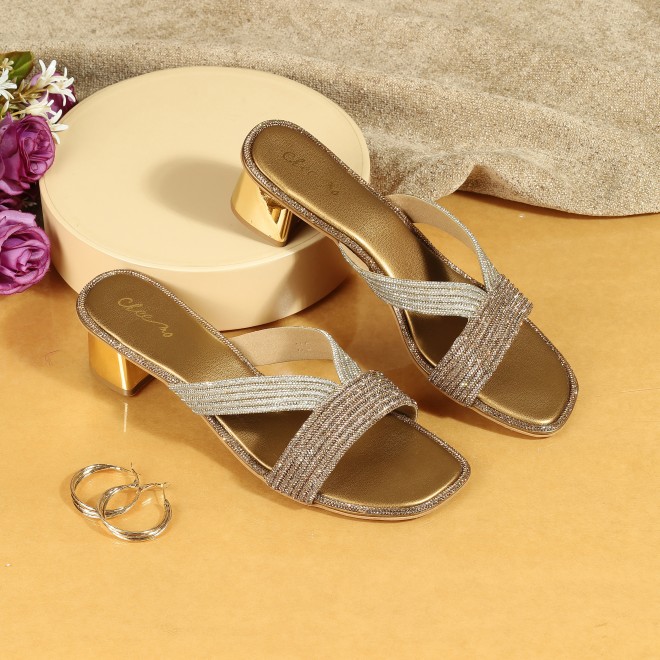 Cheemo Women Antic-gold Ethnic Slip Ons