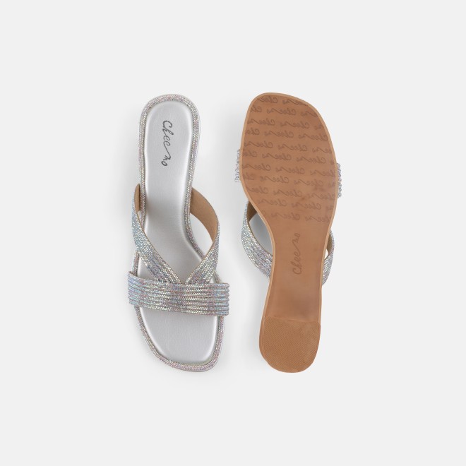 Cheemo Women Silver Ethnic Slip Ons (SKU: 92-260L-27-42)