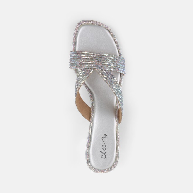Cheemo Women Silver Ethnic Slip Ons (SKU: 92-260L-27-42)
