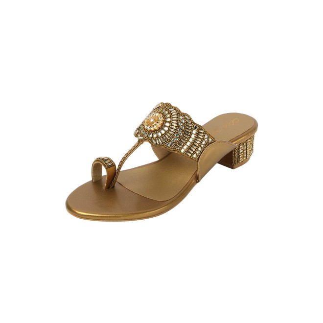 Cheemo Women Antic-gold Ethnic Slip Ons (SKU: 92-261-28-36)