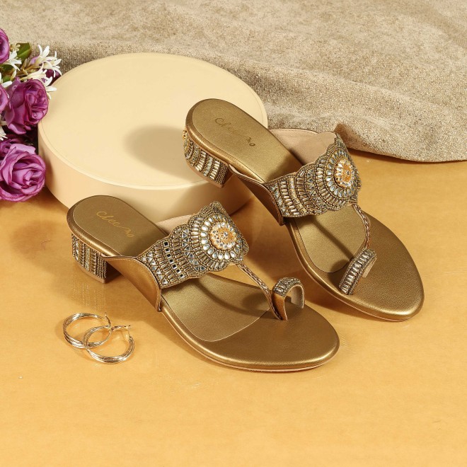 Cheemo Women Antic-gold Ethnic Slip Ons