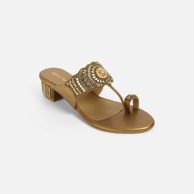 Cheemo Women Antic-gold Ethnic Slip Ons (SKU: 92-261-28-36)