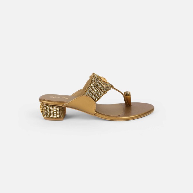 Cheemo Women Antic-gold Ethnic Slip Ons (SKU: 92-261-28-36)