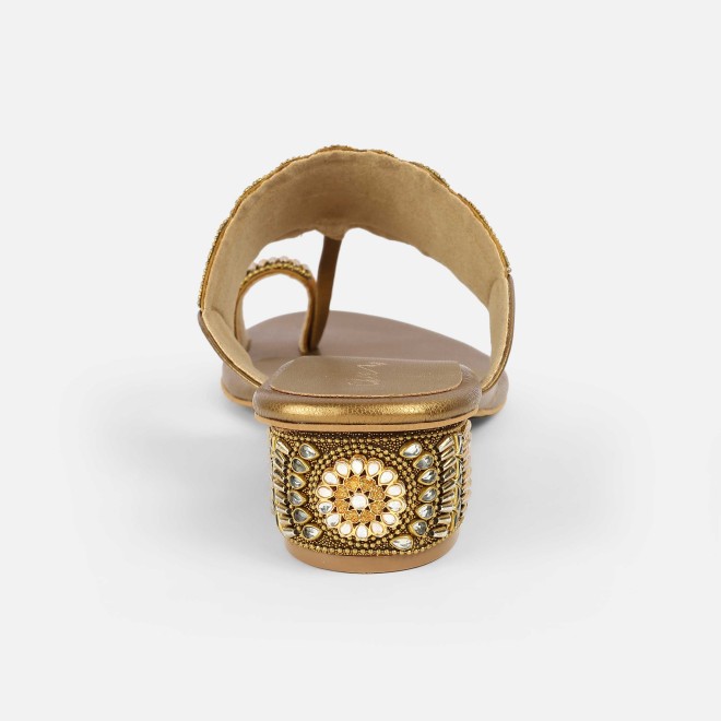 Cheemo Women Antic-gold Ethnic Slip Ons (SKU: 92-261-28-36)