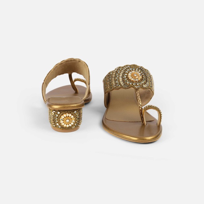 Cheemo Women Antic-gold Ethnic Slip Ons (SKU: 92-261-28-36)