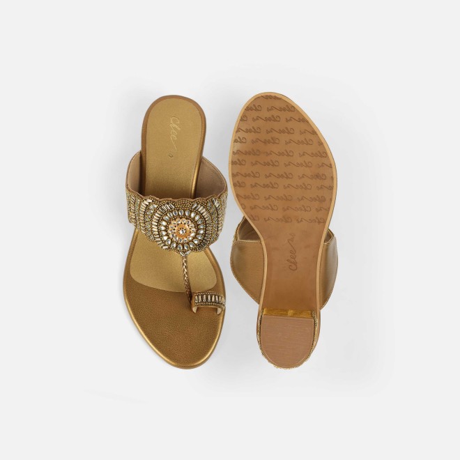 Cheemo Women Antic-gold Ethnic Slip Ons (SKU: 92-261-28-36)