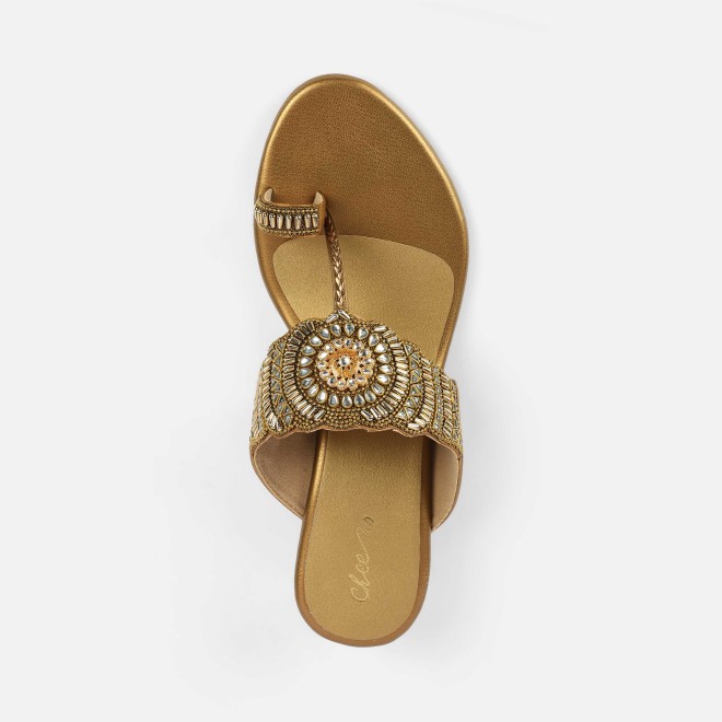 Cheemo Women Antic-gold Ethnic Slip Ons (SKU: 92-261-28-36)