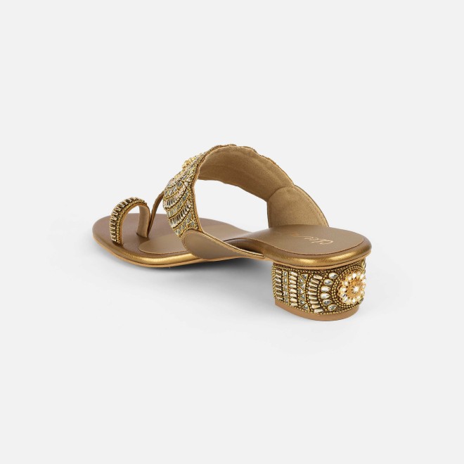 Cheemo Women Antic-gold Ethnic Slip Ons (SKU: 92-261-28-36)